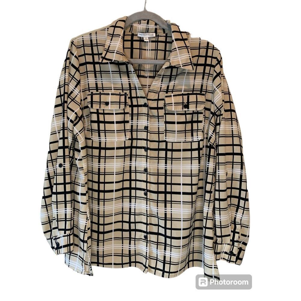 Notations Women's Size 1X Plaid Button Up Shirt 2 Pockets